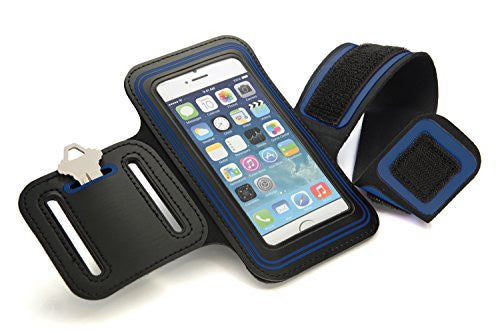 CyberTech Gym Sport Running Workout Sweat-resistant Armband Case Cover for Samsung Galaxy S2 S3 S4, Apple 5S 5C 5 4, HTC One, Motorola Blackberry Z10, and Similar Sized Mobile Phone - Blue