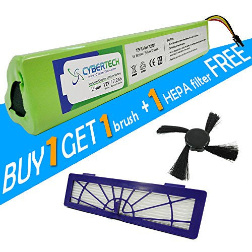 CyberTech High Capacity 7200 mAh Lithium Ion Battery for Neato Botvac Series 70e 75 80 85 and Botvac D Series D75 D80 D85 Robots, One Free Side Brush and One Free HEPA Performance Filter are included