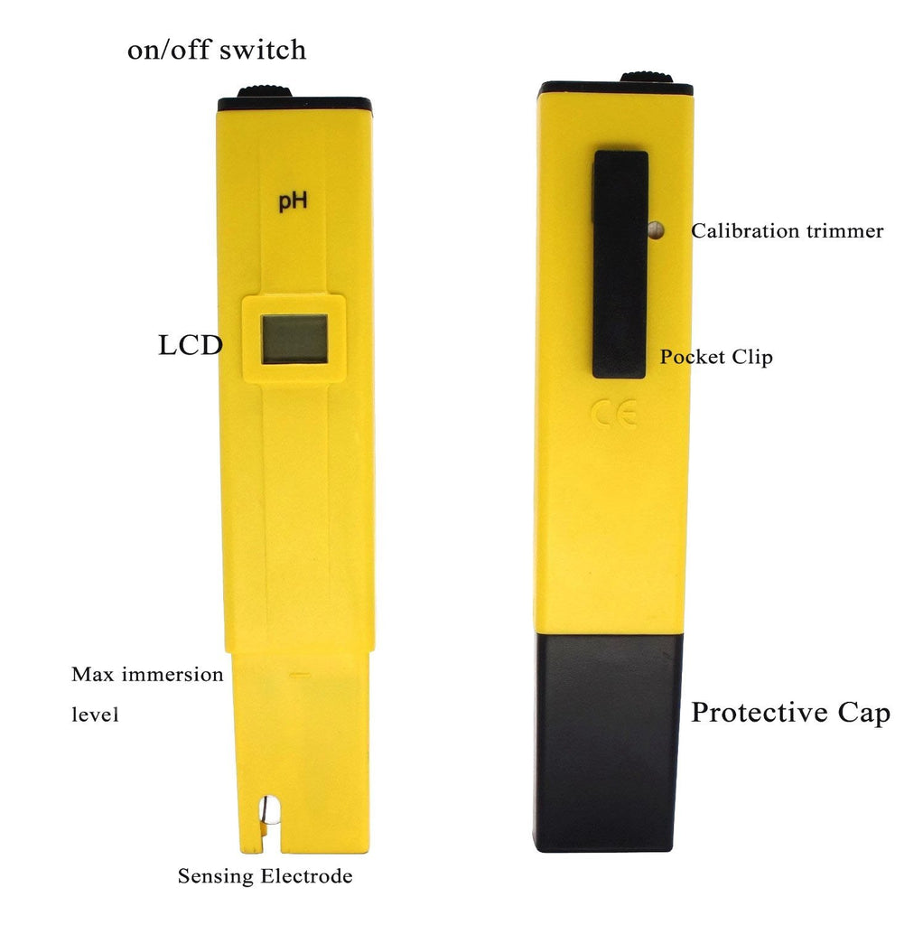 CyberTech PHTester PH-107 Digital pH Meter Tester, With 1 Pack of Calibration Solution Mixture Included.