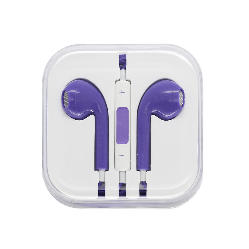 CyberTech Purple Earphones w/ Volume Control + Clear Hard Case