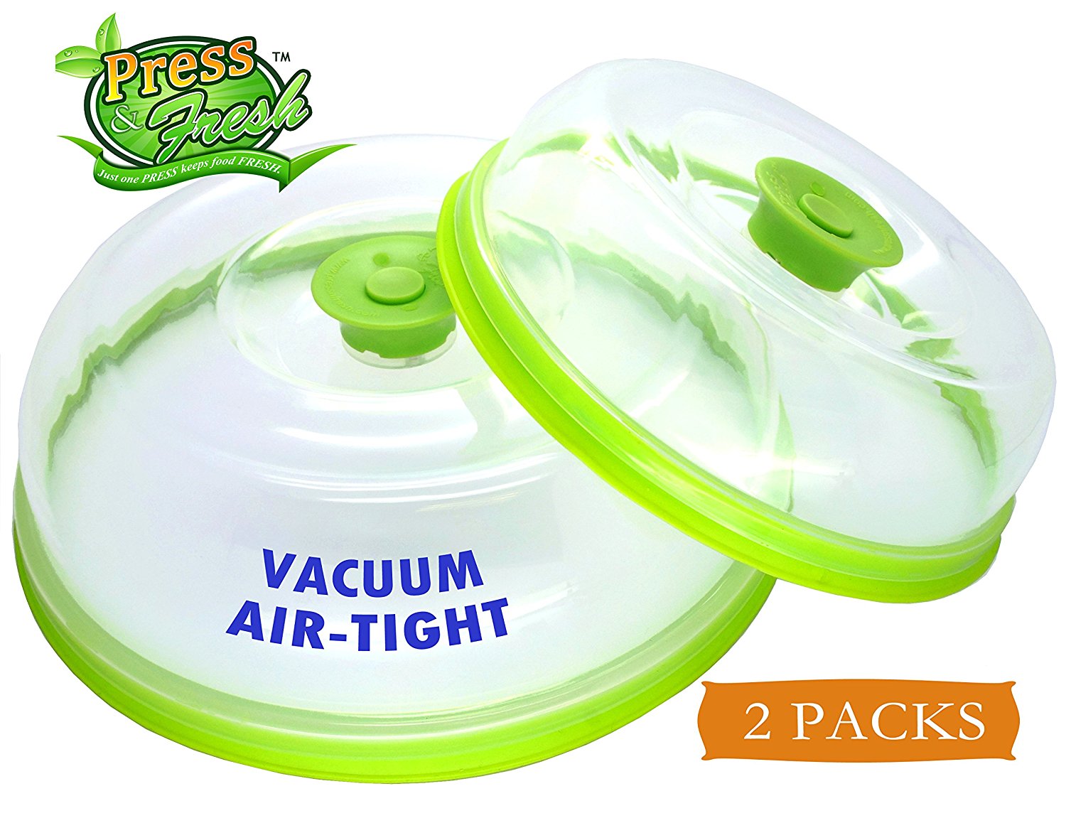 Press n Fresh Universal Vacuum Air-tight Food Sealer Container Plate Platter Lid Cover Topper Dome, Stackable, Safe for Microwave, Dishwasher and BPA Free (9 & 7 inches, Green)