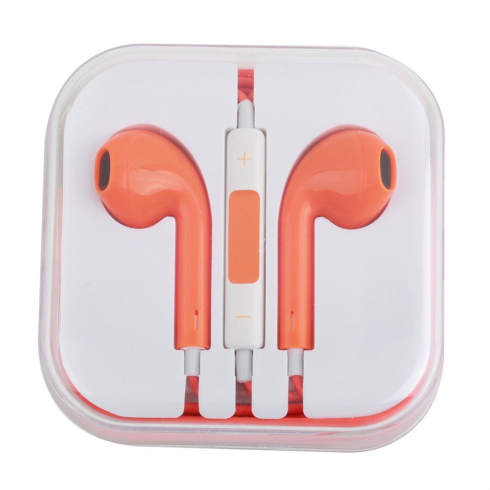 CyberTech Orange Earphones w/ Volume Control + Clear Hard Case